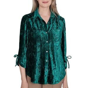 Alfred Dunner Women's Plus Size Velour Top in Emerald Green